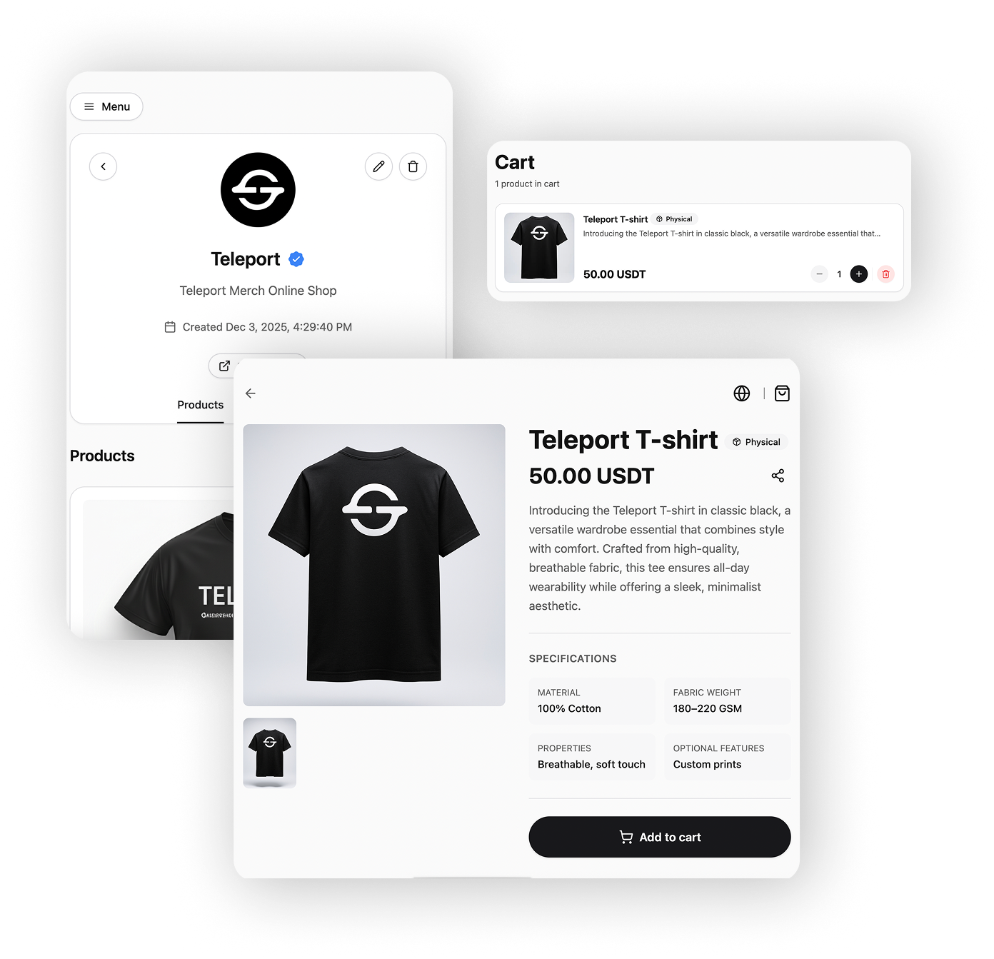 Teleport store interface